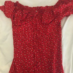 Red Floral Bustier Cottagecore Dress